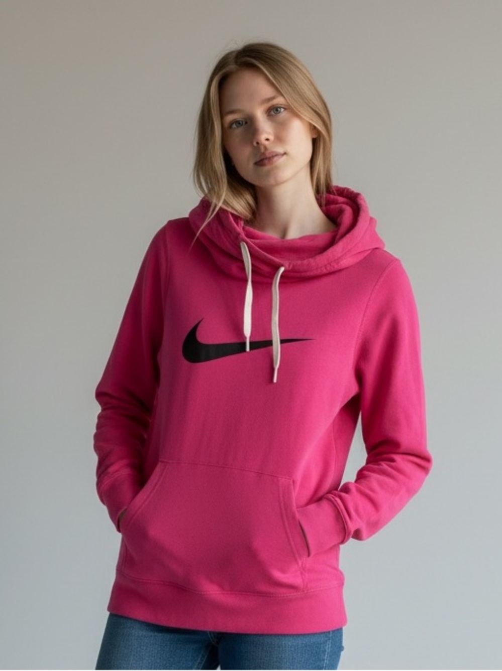 Nike Pink Funnel Neck Hoodie XS Pullover Sweatshirt Swoosh